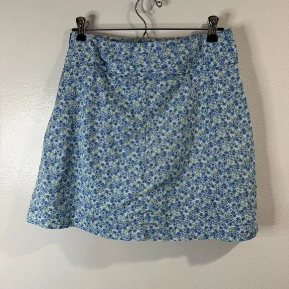 Vintage Y2K 90s St. John's Bay Skirt Skort 8 A-line Ditsy Floral Blue Stretch - Picture 5 of 7